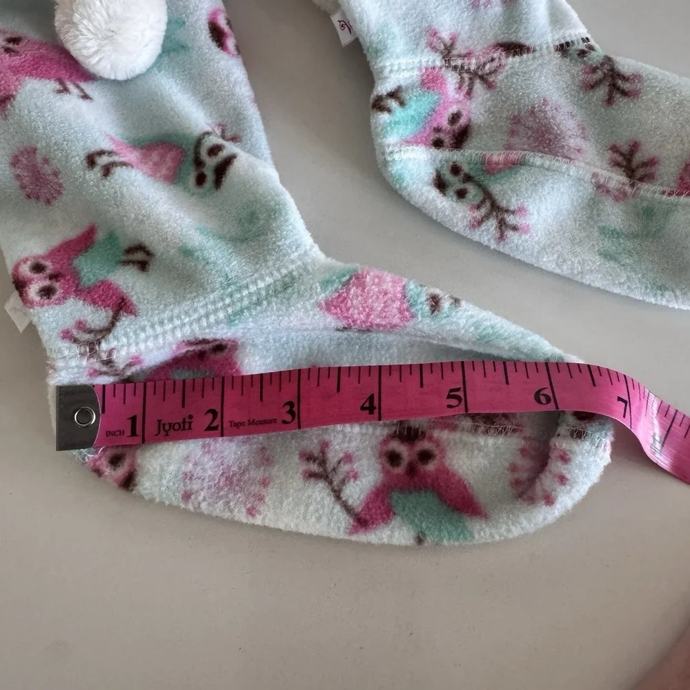 American Girl Owl Fleece Slipper‎ Socks Girls Size 8/9 Blue Pink Pom Pom Cozy